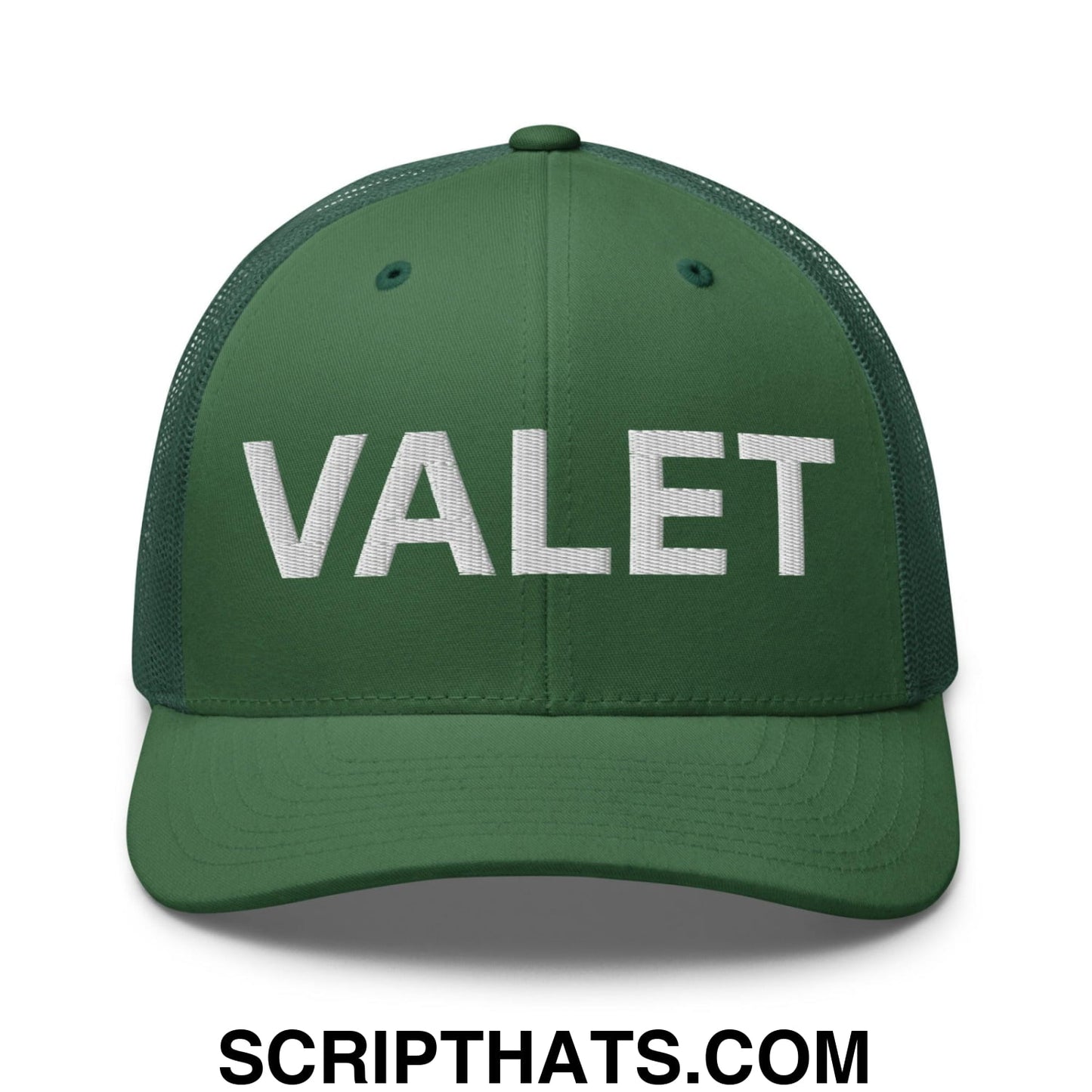 Valet Work Block Embroidered Mesh Trucker Hat Evergreen