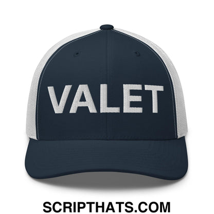 Valet Work Block Embroidered Mesh Trucker Hat Navy White