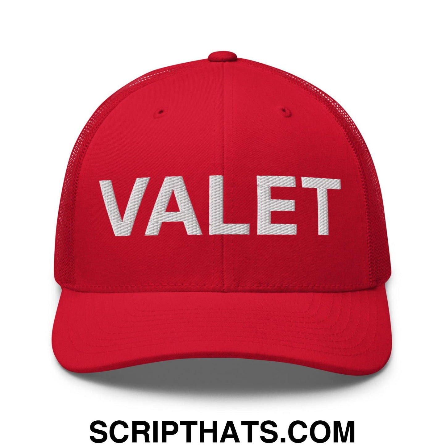 Valet Work Block Embroidered Mesh Trucker Hat Red