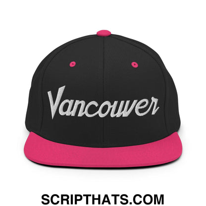 Vancouver Script Snapback Hat Black Neon Pink