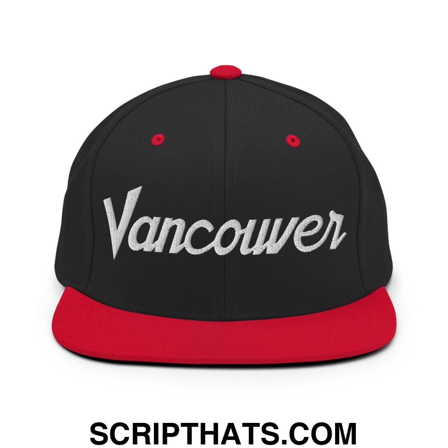Vancouver Script Snapback Hat Black Red