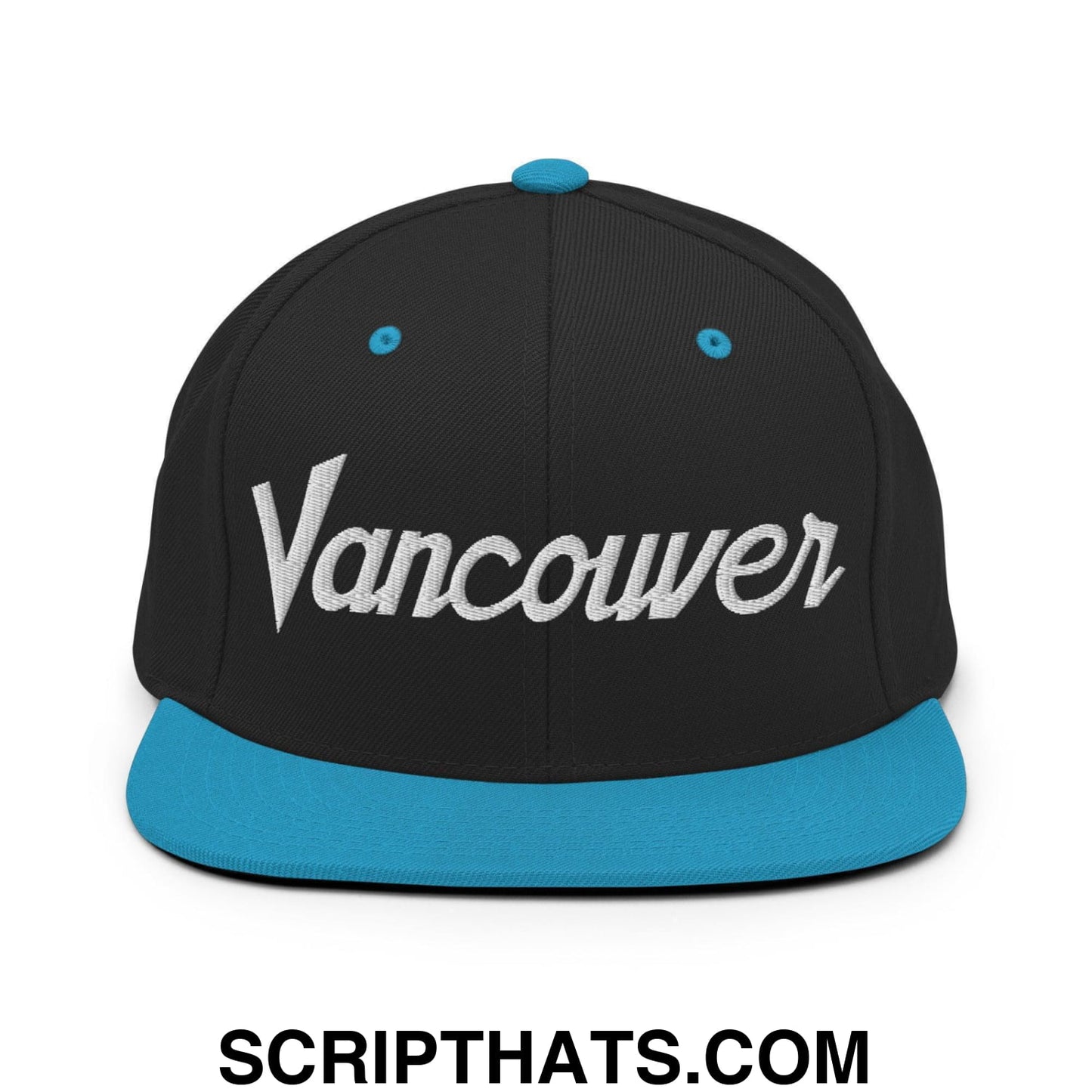 Vancouver Script Snapback Hat Black Teal