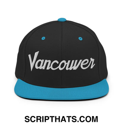 Vancouver Script Snapback Hat Black Teal