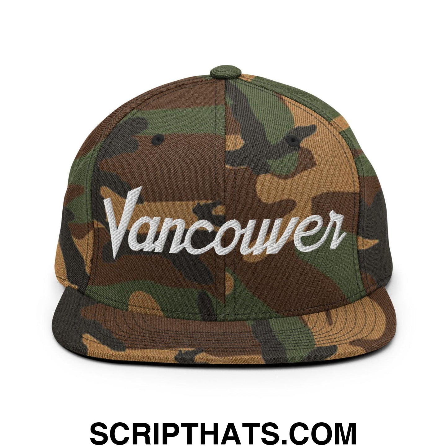 Vancouver Script Snapback Hat Green Camo