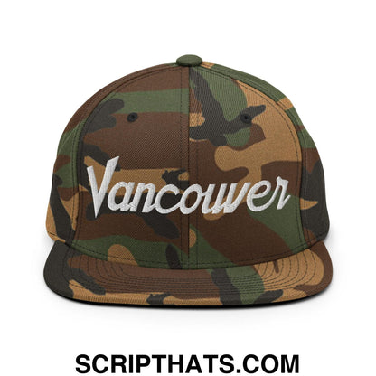Vancouver Script Snapback Hat Green Camo
