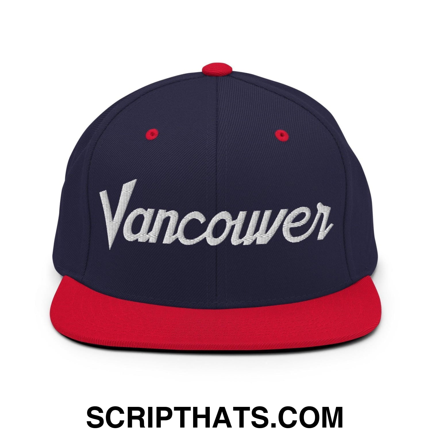 Vancouver Script Snapback Hat Navy Red