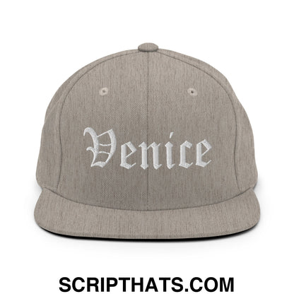 Venice Old English Embroidered Flat Bill Brim Snapback Hat Heather Grey