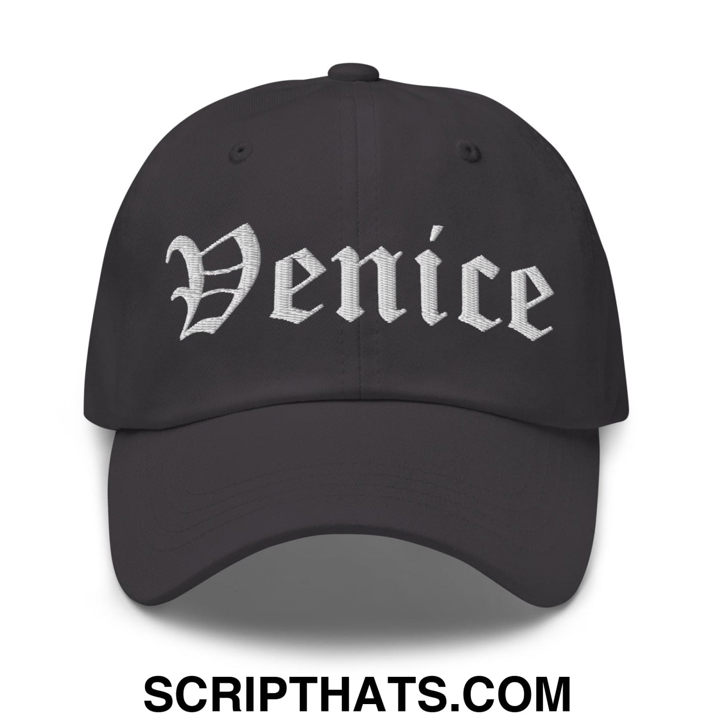 Venice Old English Embroidered Unstructured Dad Hat Dark Grey
