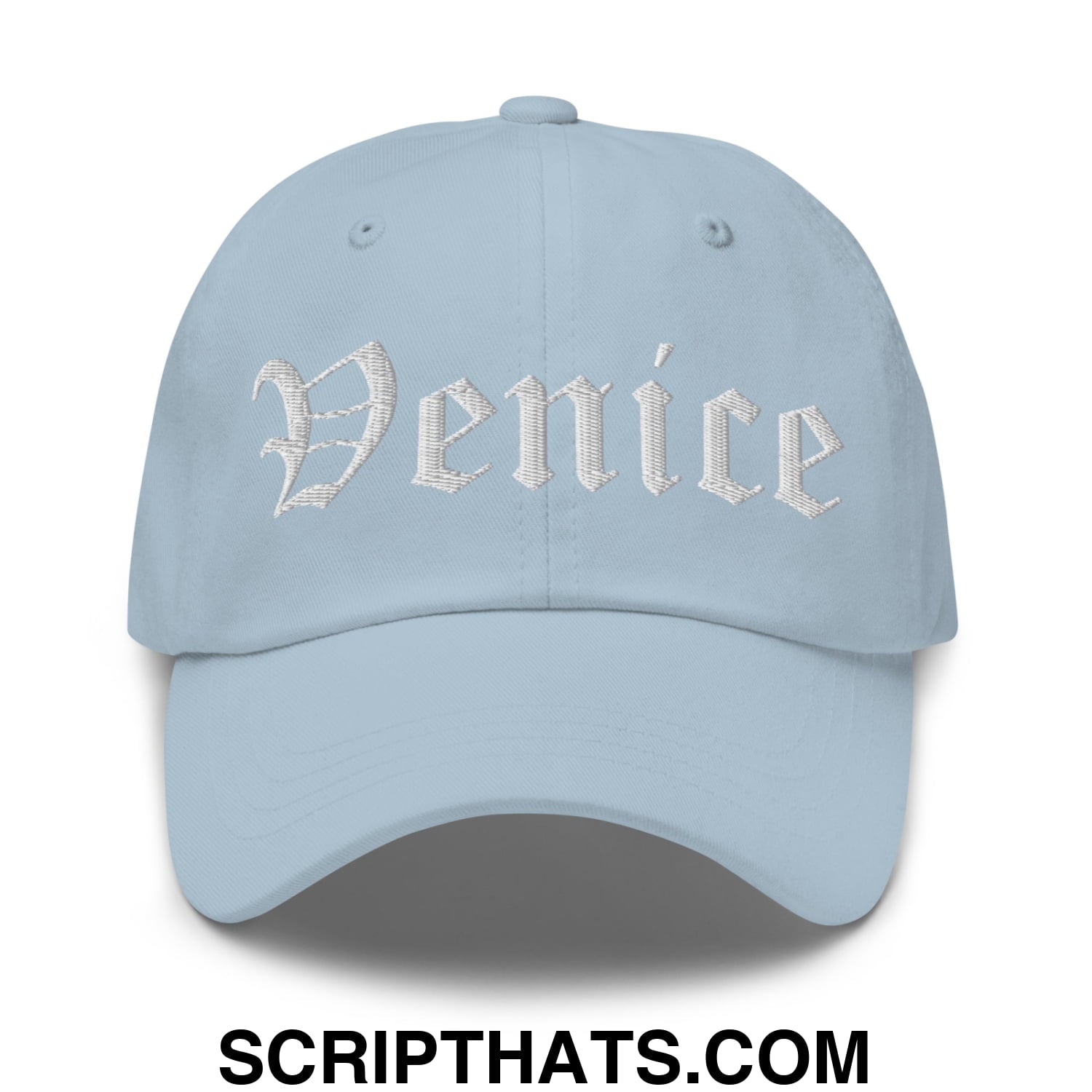 Venice Old English Embroidered Unstructured Dad Hat Light Blue