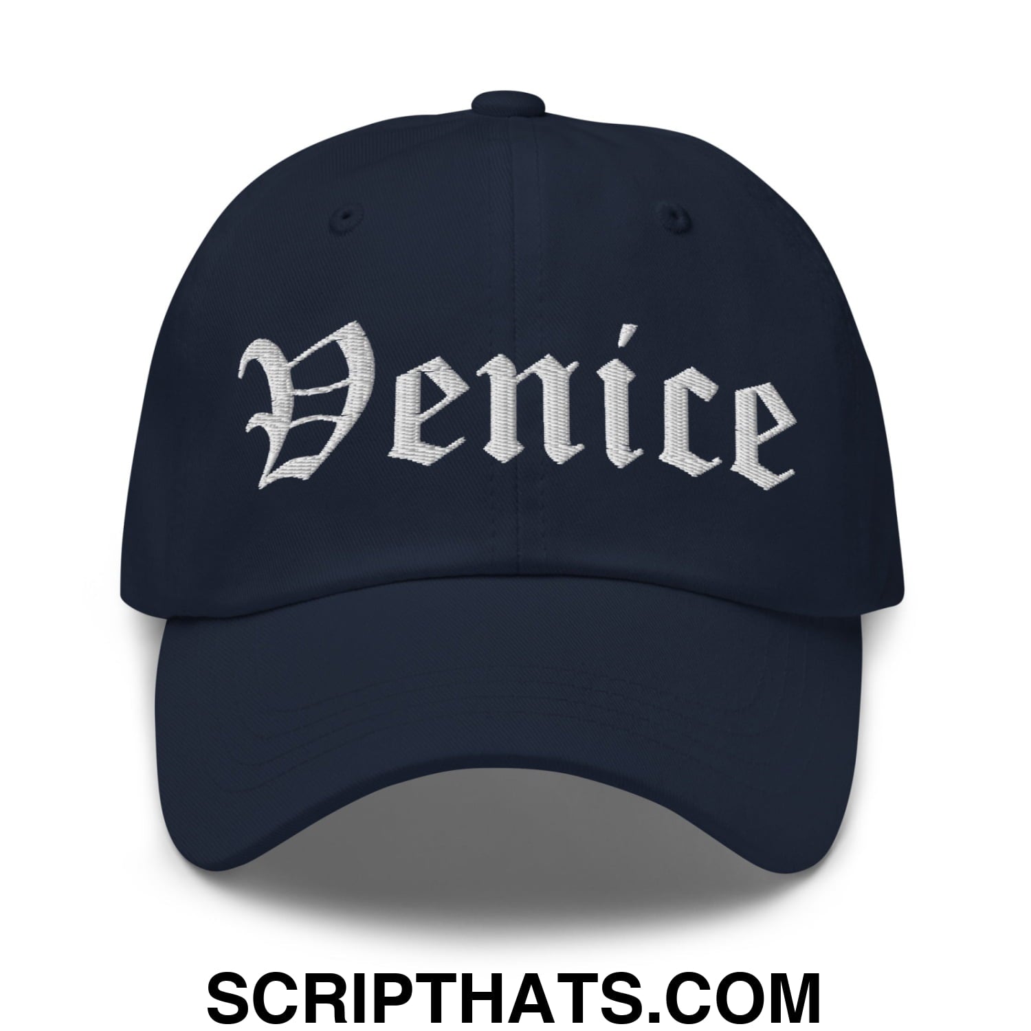 Venice Old English Embroidered Unstructured Dad Hat Navy