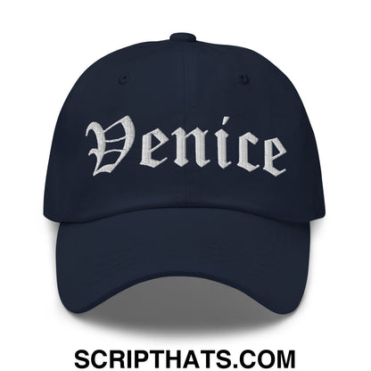 Venice Old English Embroidered Unstructured Dad Hat Navy