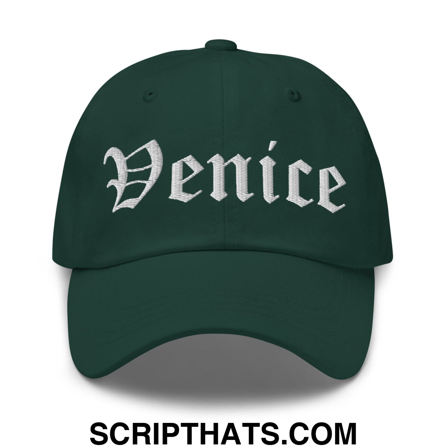 Venice Old English Embroidered Unstructured Dad Hat Spruce
