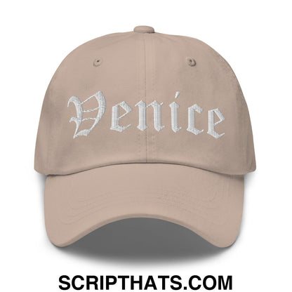 Venice Old English Embroidered Unstructured Dad Hat Stone