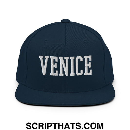 Venice Varsity College Block Embroidered Flat Bill Brim Snapback Hat Dark Navy