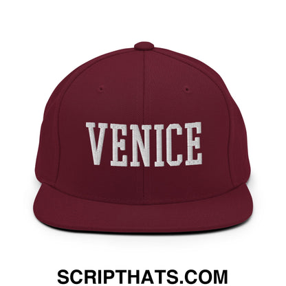Venice Varsity College Block Embroidered Flat Bill Brim Snapback Hat Maroon