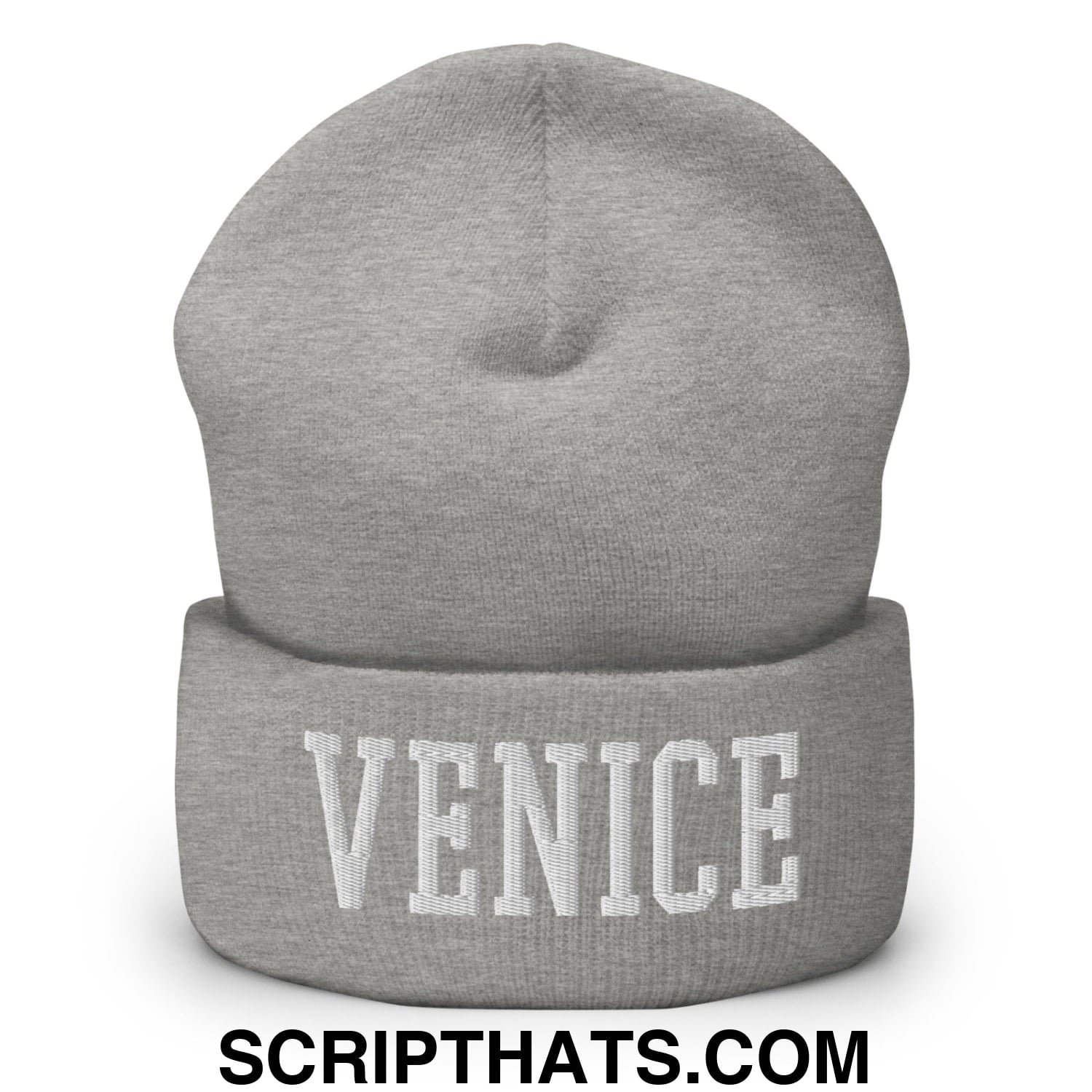 Venice Varsity College Block Embroidered Knit Cuffed Beanie Heather Grey