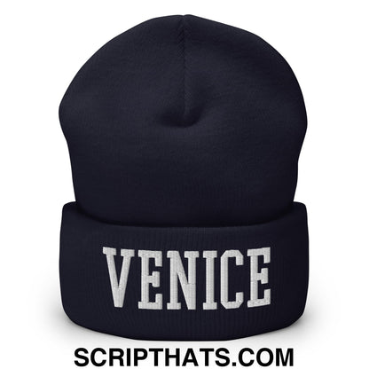Venice Varsity College Block Embroidered Knit Cuffed Beanie Navy