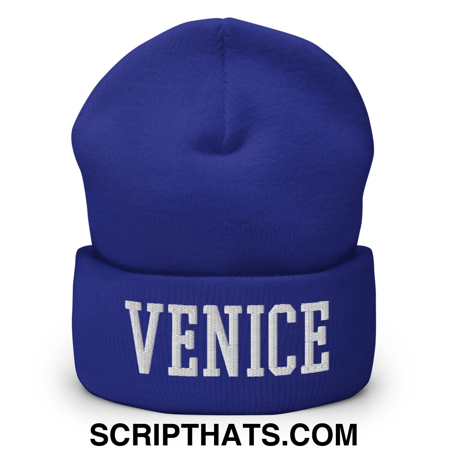 Venice Varsity College Block Embroidered Knit Cuffed Beanie Royal