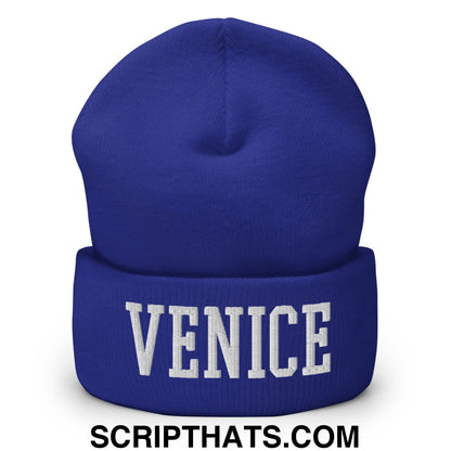 Venice Varsity College Block Embroidered Knit Cuffed Beanie Royal