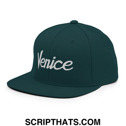 Venice Vintage Sports Script Embroidered Flat Bill Brim Snapback Hat Spruce
