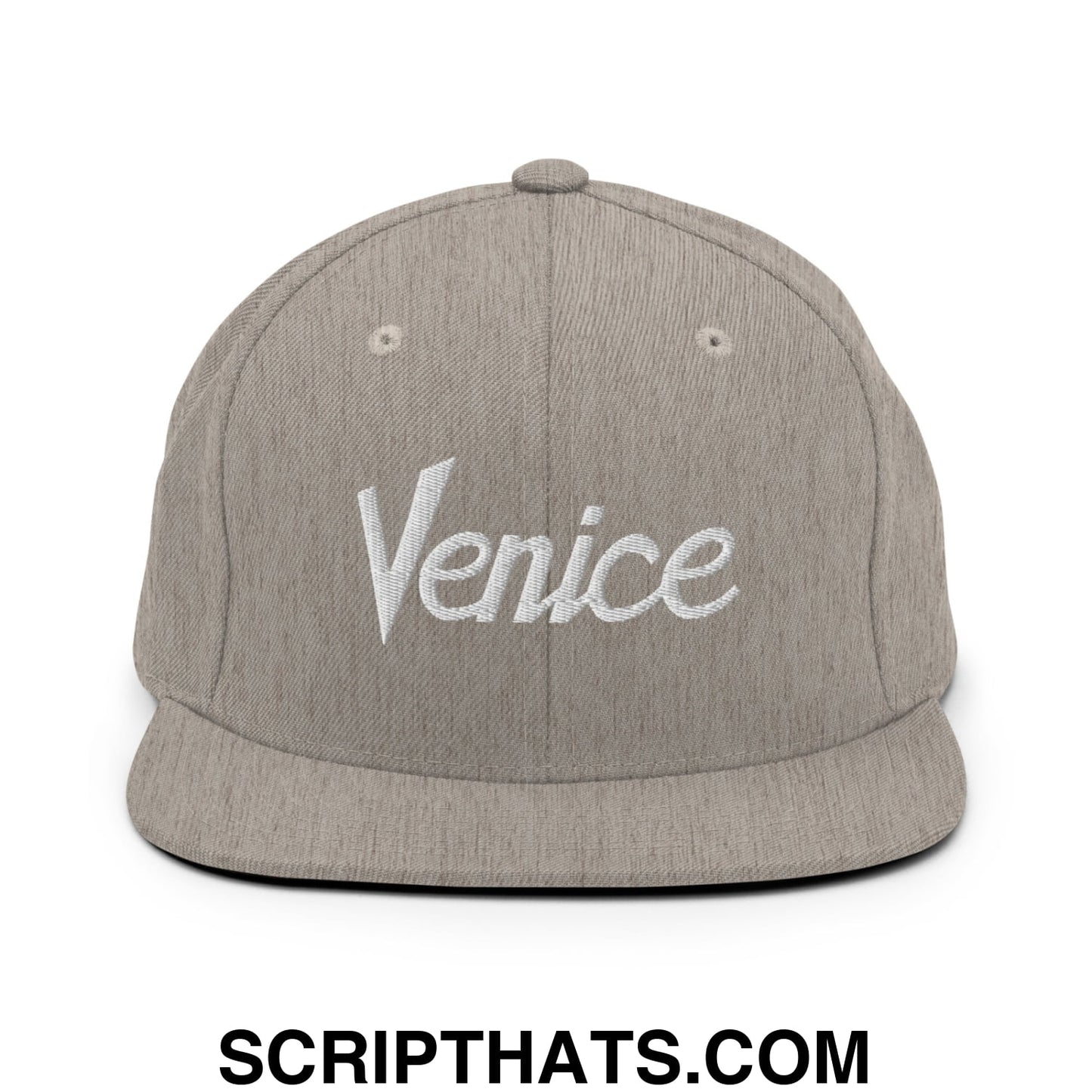 Venice Vintage Sports Script Embroidered Flat Bill Brim Snapback Hat Heather Grey