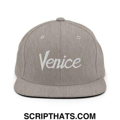 Venice Vintage Sports Script Embroidered Flat Bill Brim Snapback Hat Heather Grey