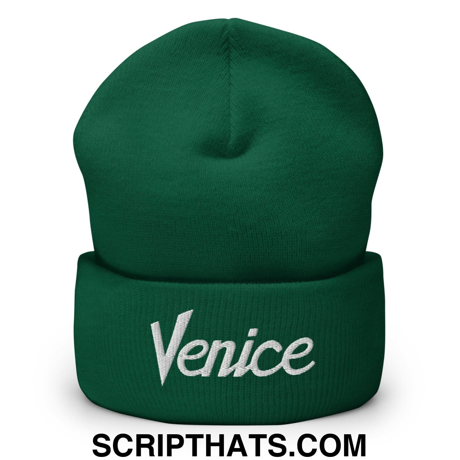 Venice Vintage Sports Script Embroidered Knit Cuffed Beanie Spruce