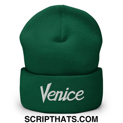 Venice Vintage Sports Script Embroidered Knit Cuffed Beanie Spruce