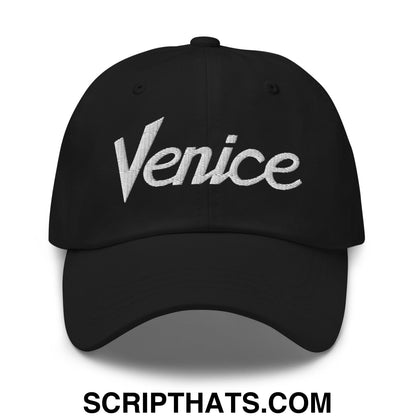 Venice Vintage Sports Script Embroidered Unstructured Dad Hat Black