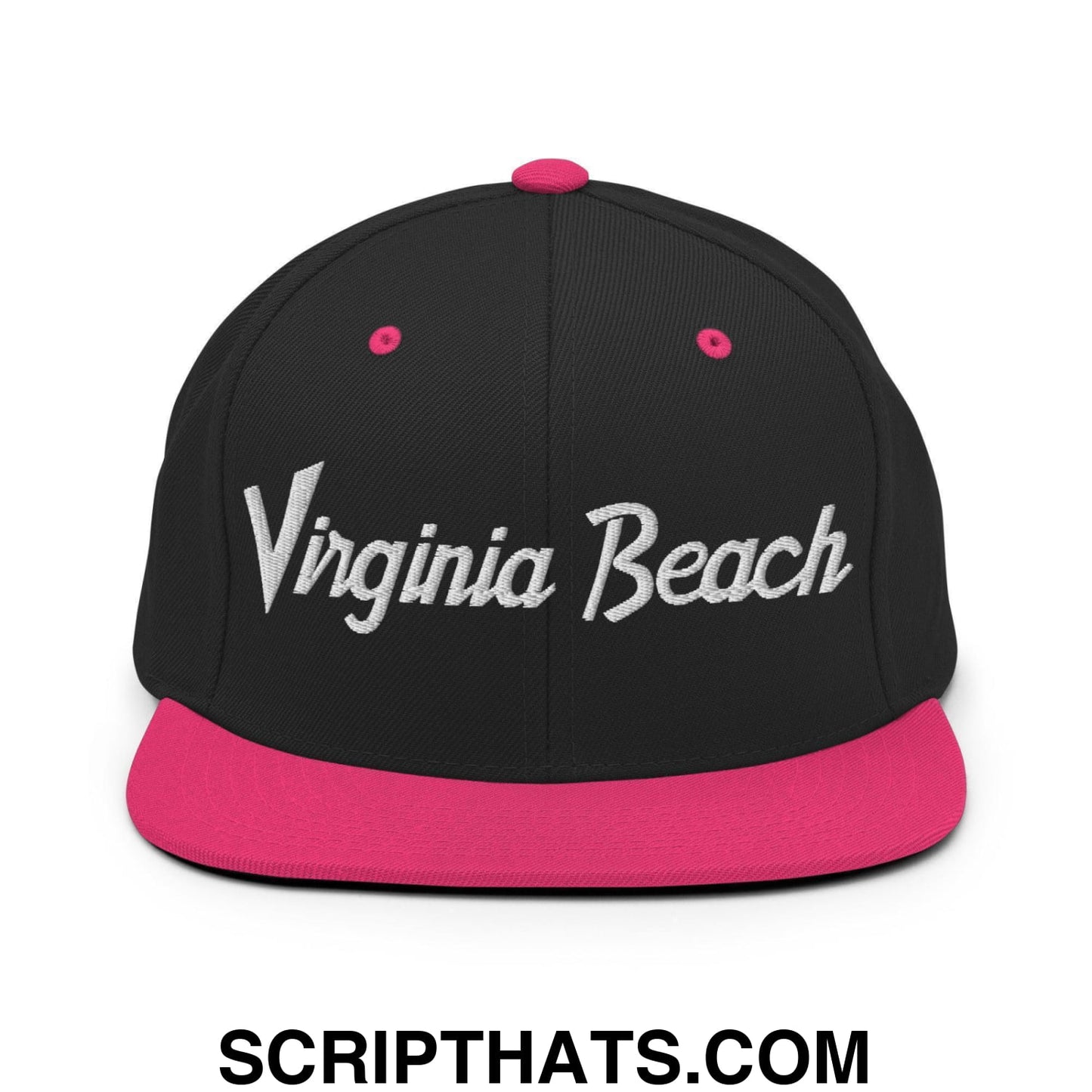 Virginia Beach Script Snapback Hat Black Neon Pink
