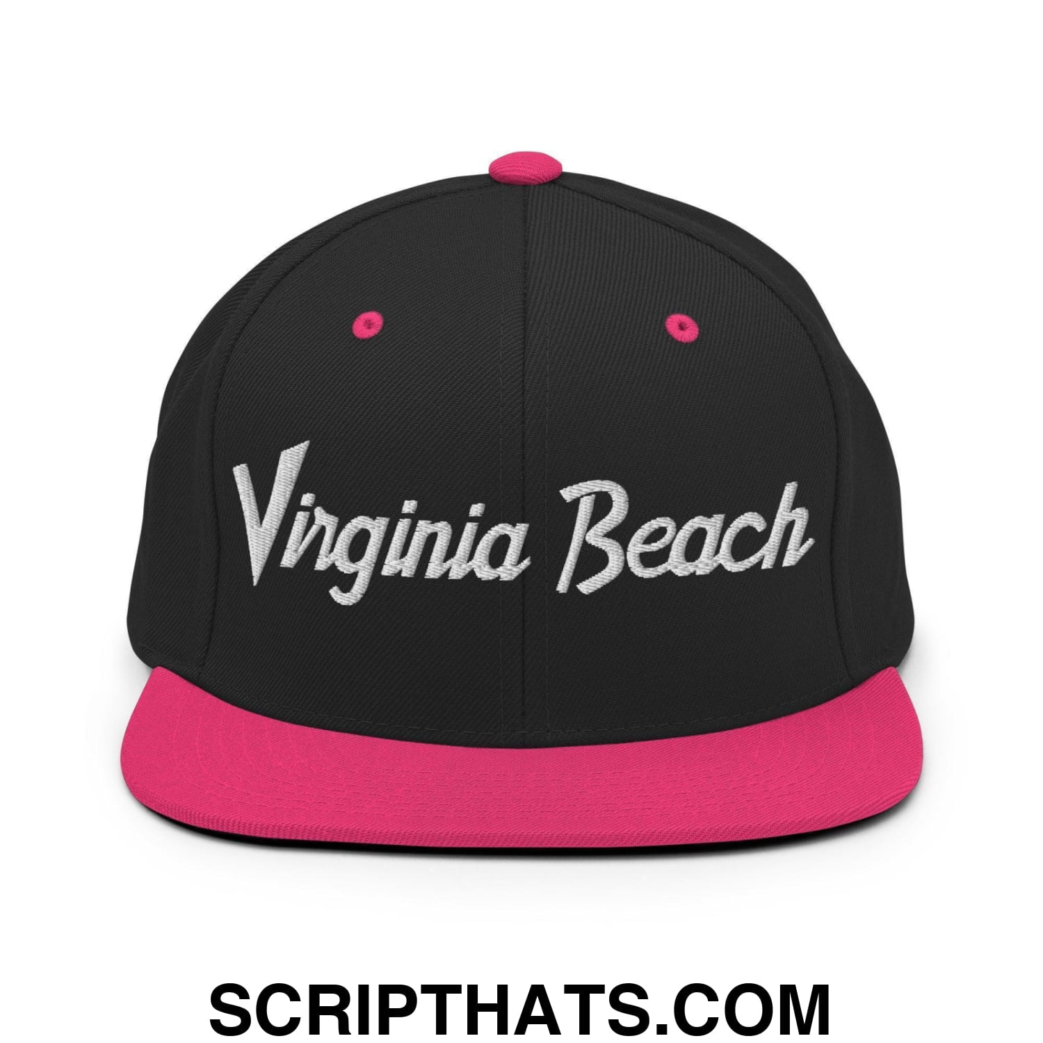 Virginia Beach Script Snapback Hat Black Neon Pink