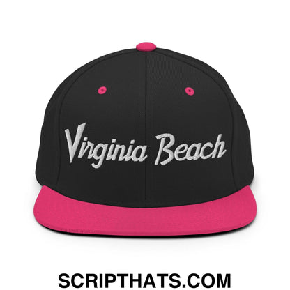 Virginia Beach Script Snapback Hat Black Neon Pink