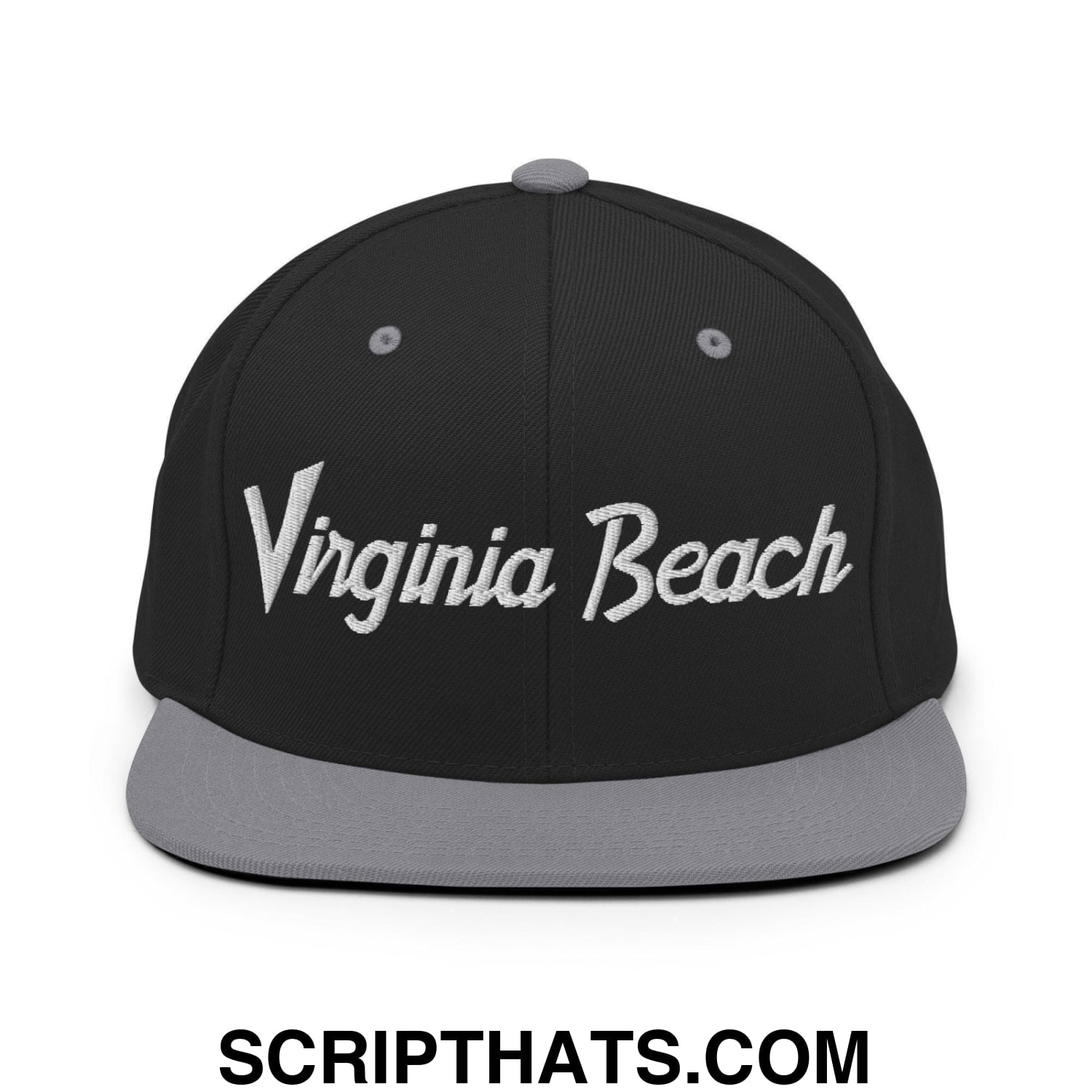 Virginia Beach Script Snapback Hat Black Silver