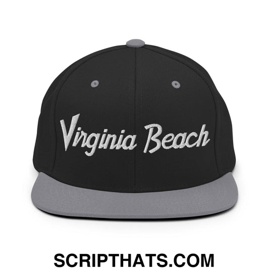 Virginia Beach Script Snapback Hat Black Silver