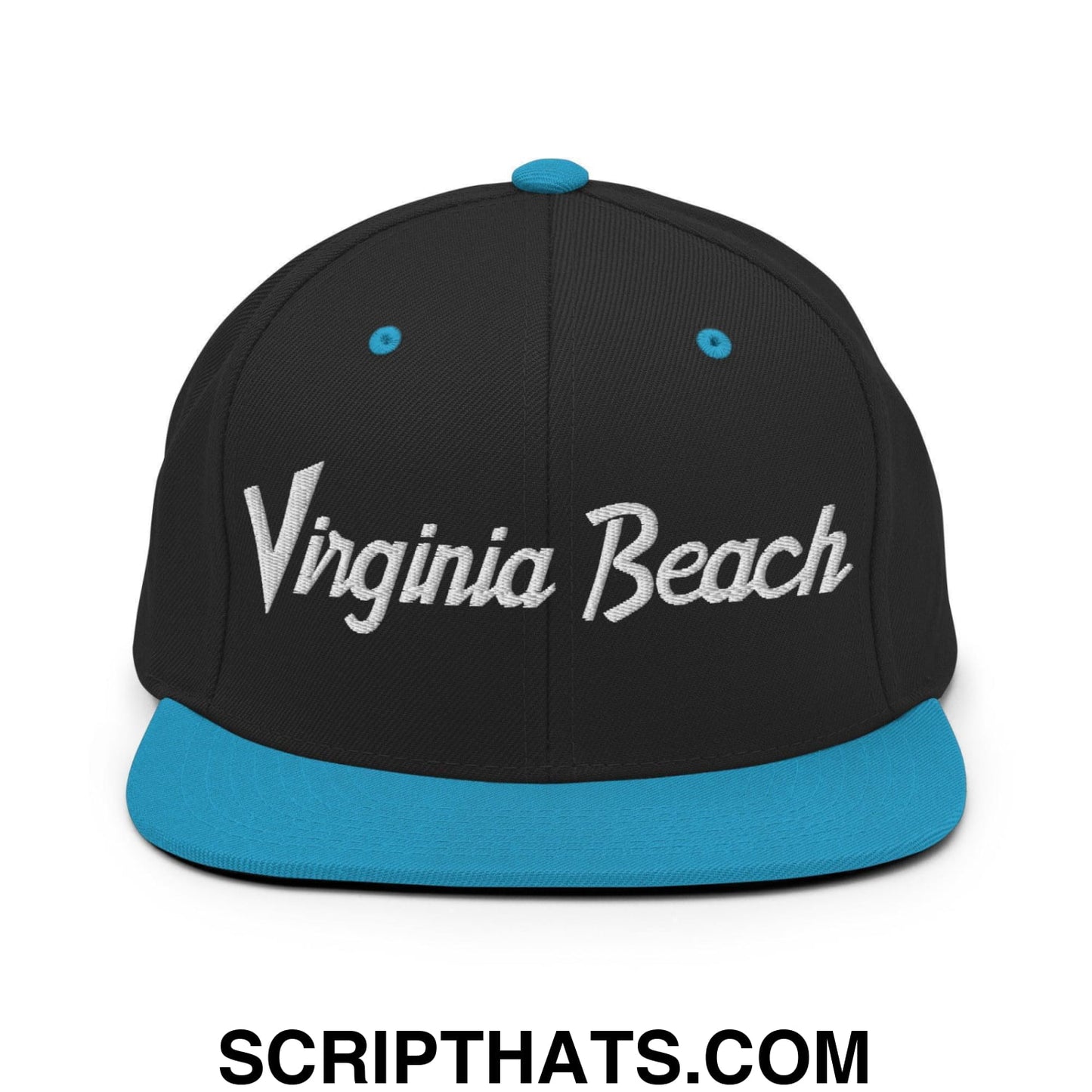 Virginia Beach Script Snapback Hat Black Teal