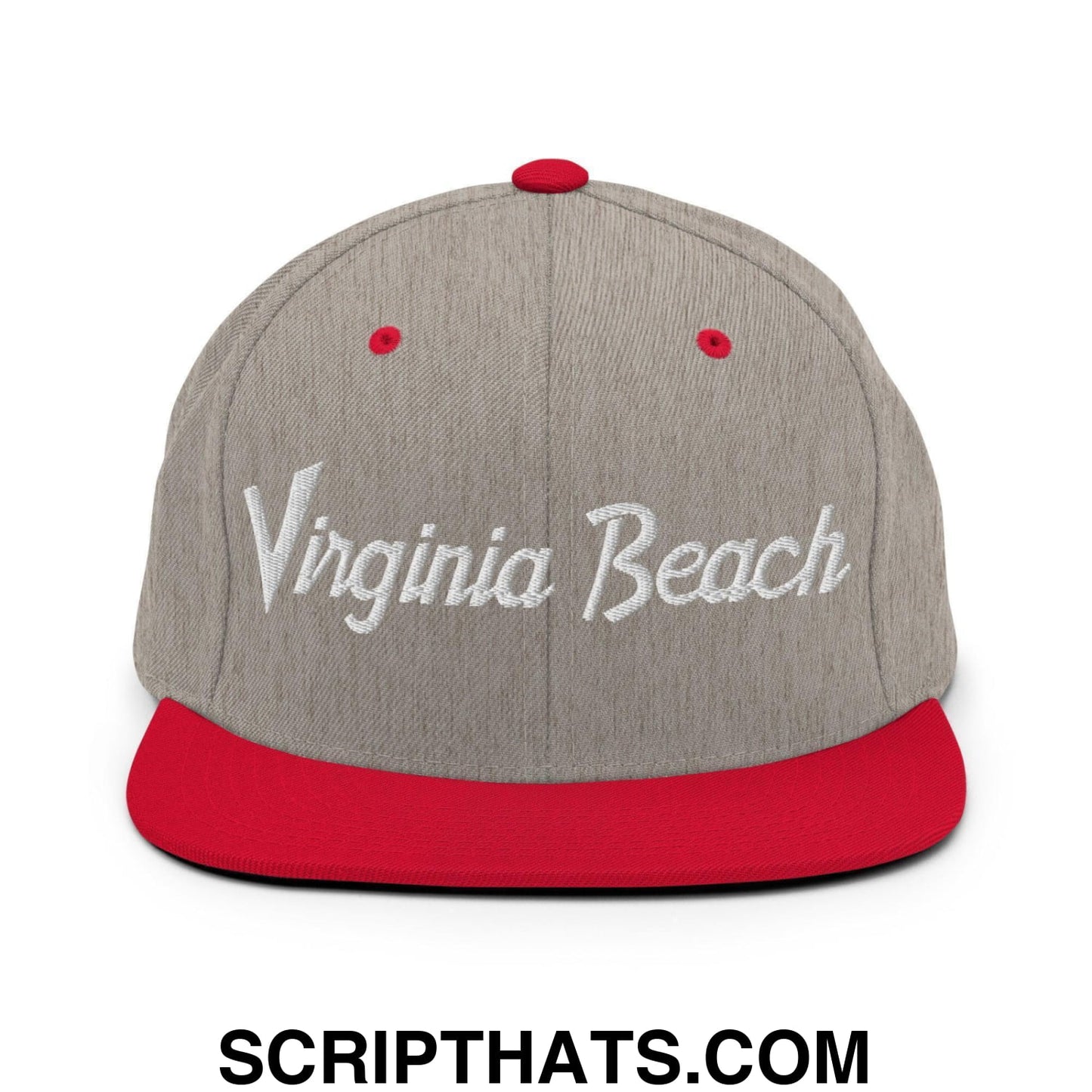 Virginia Beach Script Snapback Hat Heather Grey Red