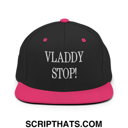 Vladdy Stop Embroidered Flat Bill Brim Snapback Hat Black Neon Pink