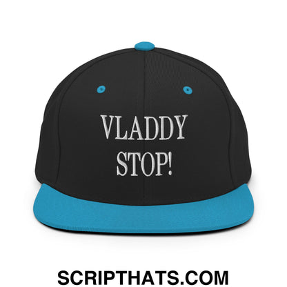 Vladdy Stop Embroidered Flat Bill Brim Snapback Hat Black Teal