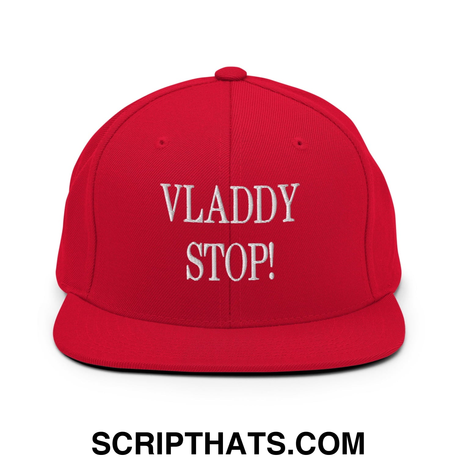Vladdy Stop Embroidered Flat Bill Brim Snapback Hat Red