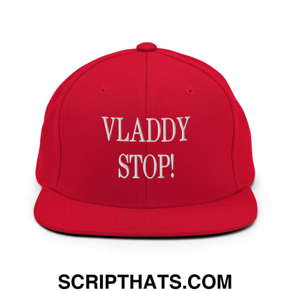 Vladdy Stop Embroidered Flat Bill Brim Snapback Hat Red