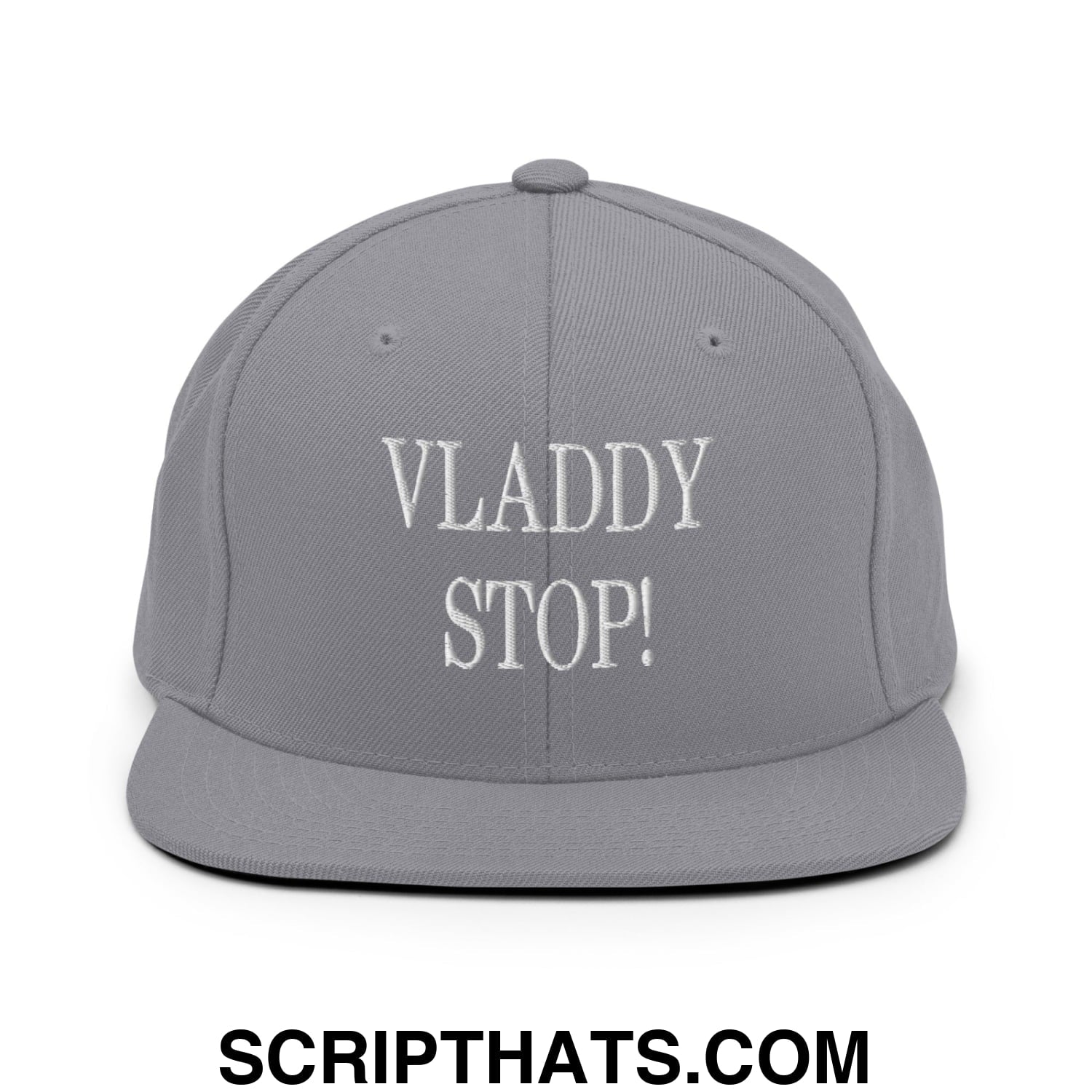 Vladdy Stop Embroidered Flat Bill Brim Snapback Hat Silver