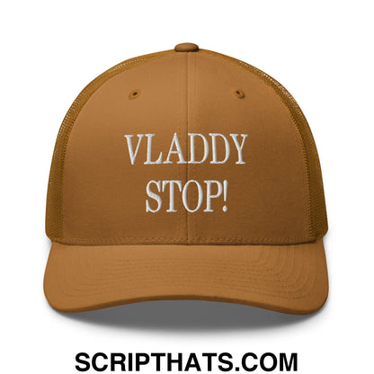 Vladdy Stop Embroidered Mesh Trucker Hat Caramel
