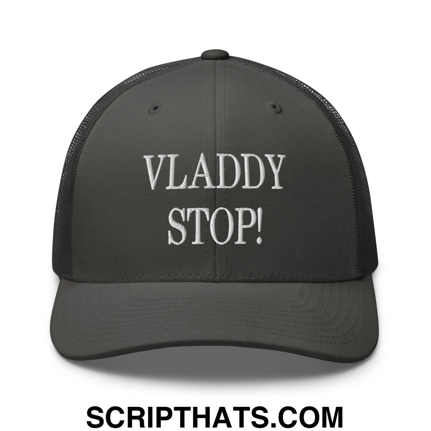 Vladdy Stop Embroidered Mesh Trucker Hat Charcoal