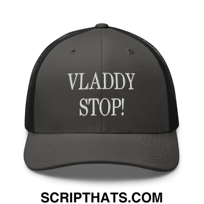Vladdy Stop Embroidered Mesh Trucker Hat Charcoal Black