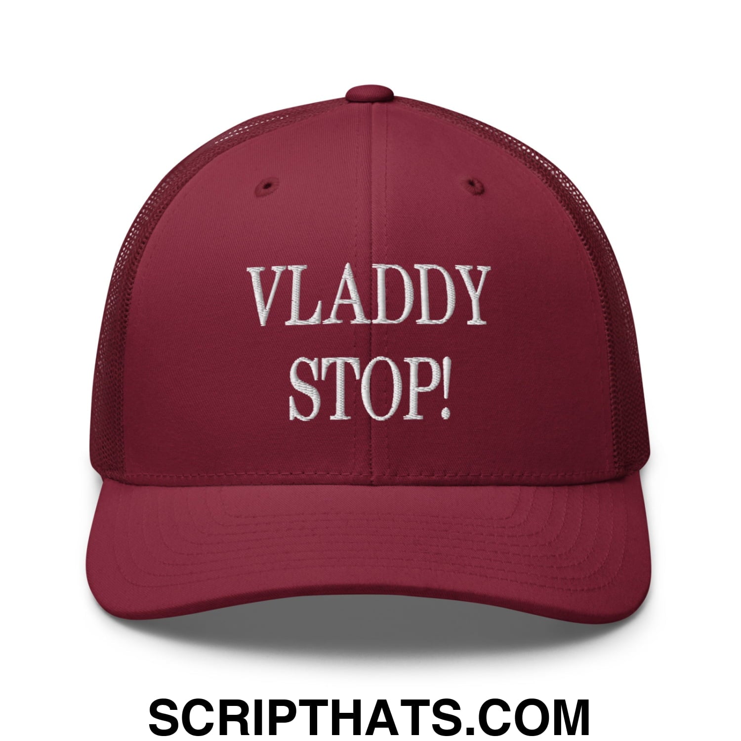 Vladdy Stop Embroidered Mesh Trucker Hat Cranberry