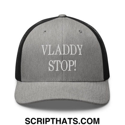 Vladdy Stop Embroidered Mesh Trucker Hat Heather Black