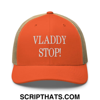 Vladdy Stop Embroidered Mesh Trucker Hat Rustic Orange Khaki