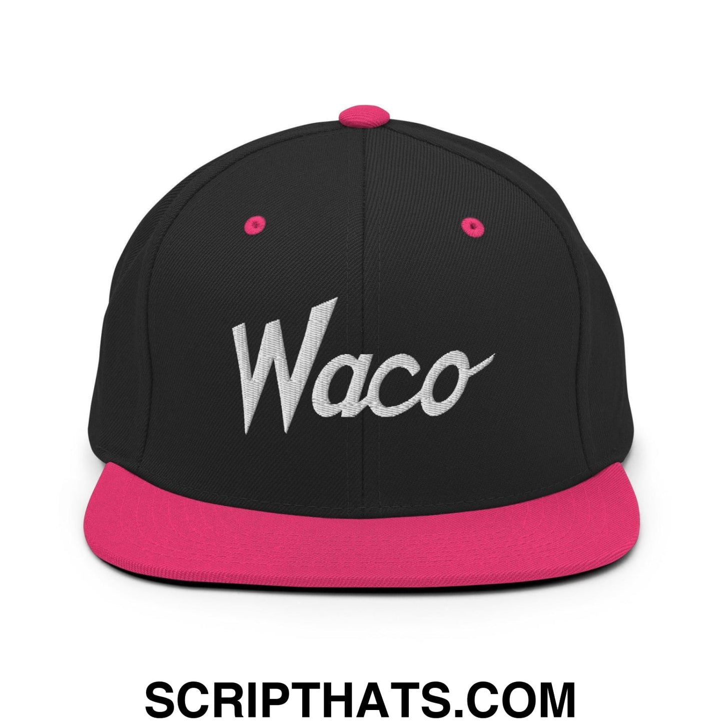 Waco Script Snapback Hat Black Neon Pink