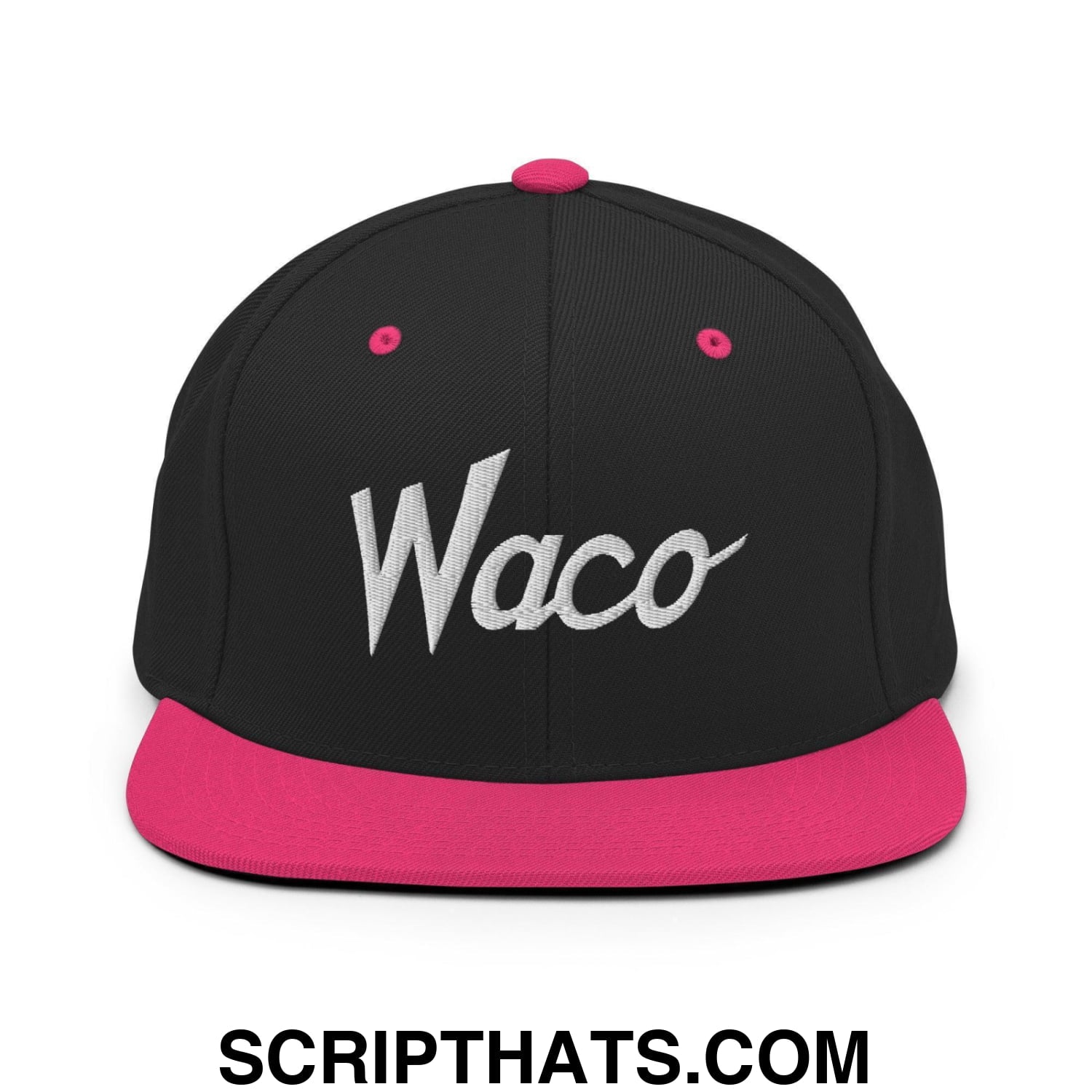 Waco Script Snapback Hat Black Neon Pink