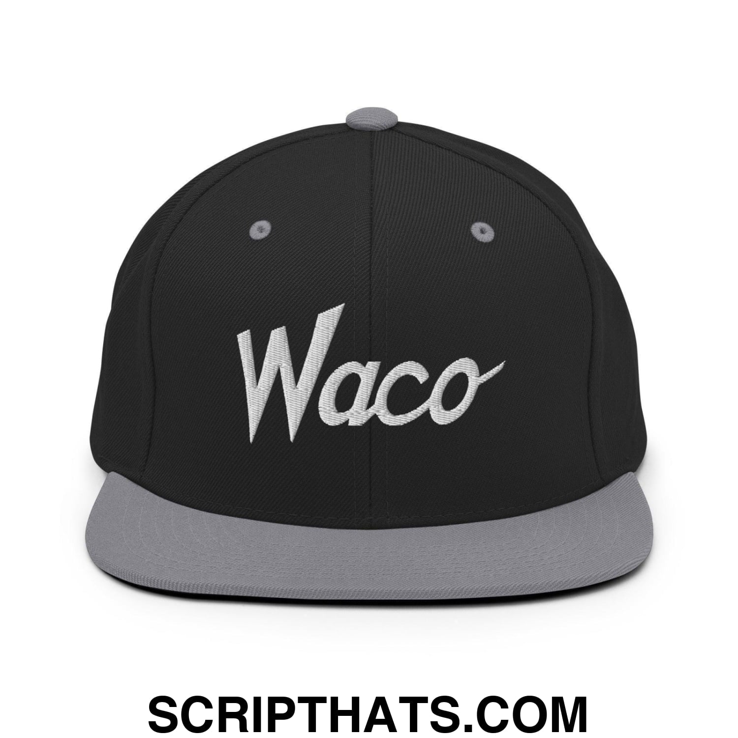 Waco Script Snapback Hat Black Silver